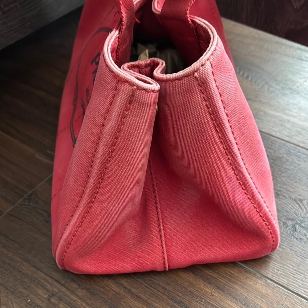 Prada Canapa Pre Owned Red Tote Canvas Bag Logo and Structured Design.Code 194/A - Picture 5 of 17